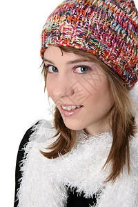 冬季青少年女孩帽子白色衣服女性化羊毛季节图片