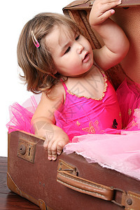 女童裙子儿童白色紧身衣舞蹈家短裙黑发粉色皮肤手提箱图片