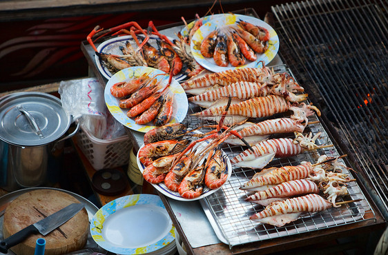 泰式泰国食品旅游鱿鱼传统异国文化市场海鲜情调观光购物图片
