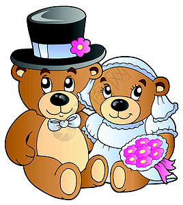 婚礼泰迪熊玩具绘画传统长毛绒庆典装饰已婚插图艺术品婚姻图片