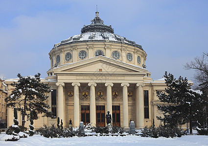 罗马尼亚 Athenaeum圆顶季节雕像音乐会大厅建筑导体城市艺术公园图片