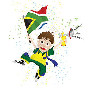 挂旗与角的南非运动风扇享受优胜者团队支持者体育场胜利围巾冠军星星男人图片