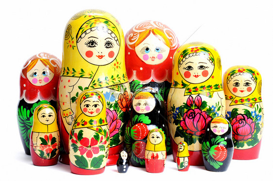 白色的俄罗斯洋娃娃文化头巾孩子塑像木头纪念品家庭娃娃套娃母亲图片