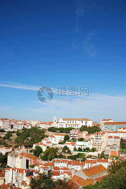 葡萄牙里斯本市风景Lisbon蓝色场景旅游城市历史天空旅行建筑学绿色观光图片