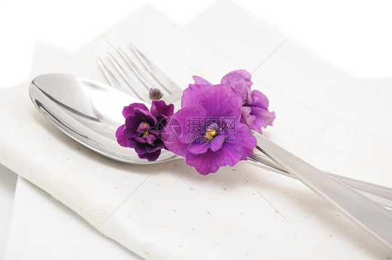 使用紫外线的餐具紫色刀具装饰餐巾棉布酒店思想元素风格亚麻图片