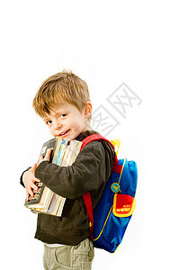 准备上学学校图书学前班男生背包苗圃背景图片