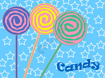 色彩多彩的棒棒棒糖糖果星星插图漩涡甜点蓝色吸盘图片