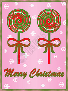 圣诞棒棒棒糖丝带漩涡插图甜点吸盘糖果背景图片