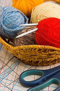 带有线条用于编织的球球网络羊毛针织品针线爱好图片