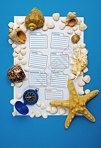 本周的日历蓝色海星罗盘贝壳教育日记调度旅行图片