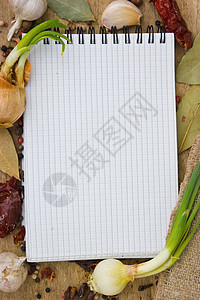 调味品菜单写作厨房食物香料胡椒笔记本洋葱食谱叶子木板图片