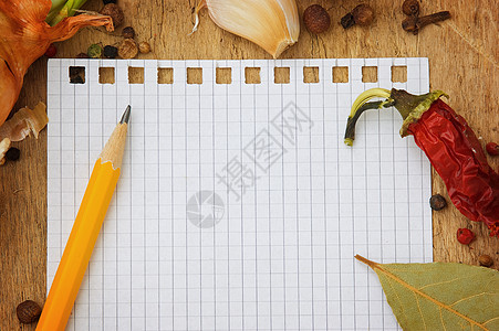 调味品菜单铅笔食物写作洋葱笔记胡椒木板笔记本叶子厨房图片