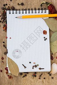 调味品菜单食物写作笔记洋葱笔记本胡椒叶子铅笔食谱香料图片