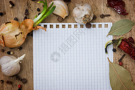 调味品菜单食物胡椒木板厨房写作香料笔记本笔记食谱叶子图片