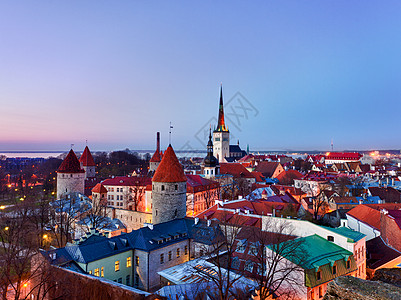 爱沙尼亚塔林老城首都天际全景日落城堡建筑教会景观大教堂历史图片