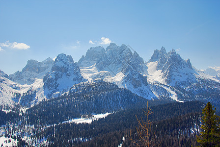 2007年意大利多洛米特阿尔卑斯山冬山脉享受自行车山地高山桌面全景旅行滑雪者森林图片