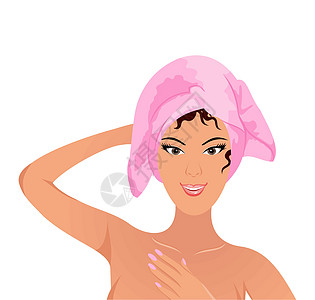 洗手间中的漂亮女人治疗毛巾化妆品保健女士插图烘干成人身体皮肤图片