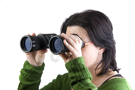 寻找商业业务的孤立女孩玻璃枝条女士望远镜工作背景图片