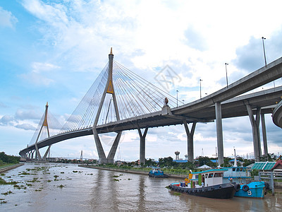 Bhumibol桥的一部分工程天空戒指风景建筑学地标场景建筑驳船民众图片