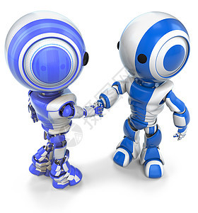 两个机器人握手验收友谊吉祥物协议未来派技术双手合伙塑料蓝色图片