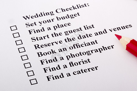 结婚检查列表白色清单盒子铅笔写作红色婚姻记忆援助婚礼图片