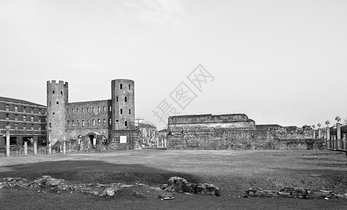 都灵托里帕拉廷全景城市白色地标天际废墟建筑学纪念碑黑色中心图片