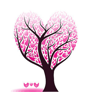 爱树夹子季节鸟类粉色黑色漩涡庆典绘画插图木头图片