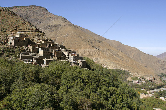 摩洛哥Toubkal国家公园Imlil村的房屋天空目的地地平线小屋场景旅游摄影环境村庄建筑图片