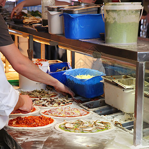 做披萨厨师餐厅火腿面团手工零售食品食物烹饪命令图片