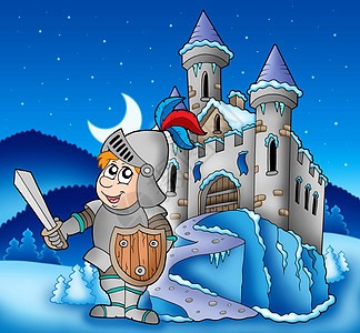 冬季风景中的城堡和骑士图片