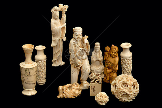 象牙雕像中国日本花瓶艺术精神獠牙鸭子海豹信仰玩具场景男人图片