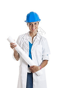 女建筑师蓝色工人商业经理技术员微笑女性头盔建筑学工程师图片