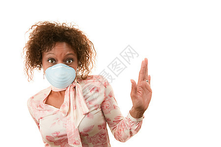 戴呼吸面具的妇女障碍疾病手臂压力流感成人病菌空气卷曲女性图片