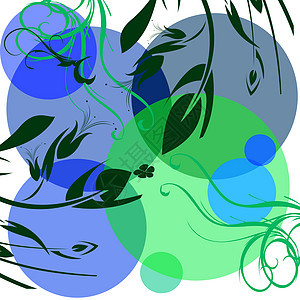 抽象装饰背景材料蓝色滚动邀请函海浪风格黄色叶子曲线艺术插图图片