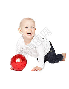 玩红球的男孩工作室童年小伙子白色衬衫乐趣婴儿小男孩孩子围巾图片