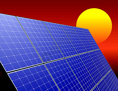 日出天空上太阳能电池板图片