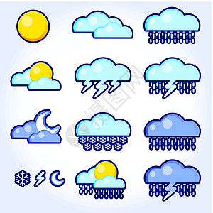 气象矢量插图的图标集天气气候绘画空气闪电酒吧天空载体多云环境图片