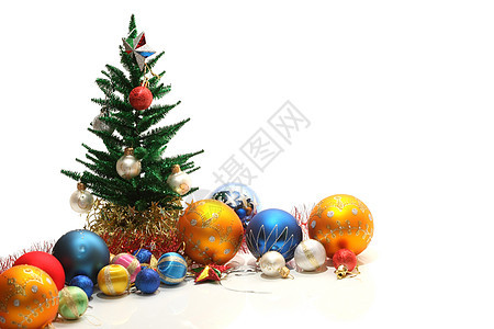 圣诞树和装饰品玻璃艺术团体装饰庆典黄色风格红色绿色白色图片