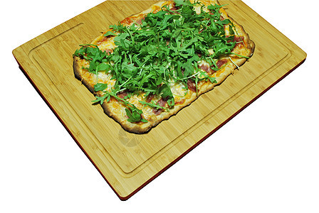 3CHE披萨和香肠和青菜自制木板托盘午餐火腿小吃香蒜面团平底锅垃圾食物图片