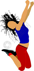 跳动女孩 有色矢量插图自由身体情绪化青少年运动喜悦乐趣享受飞行幸福图片