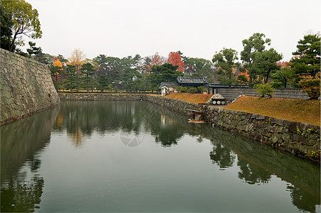 尼霍城堡的莫阿特地标树木松树反射公园护城河寺庙全景建筑学花园图片