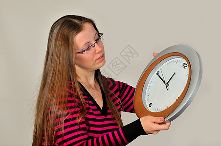 女孩与时钟数字女士时间手表白色小时女性背景图片
