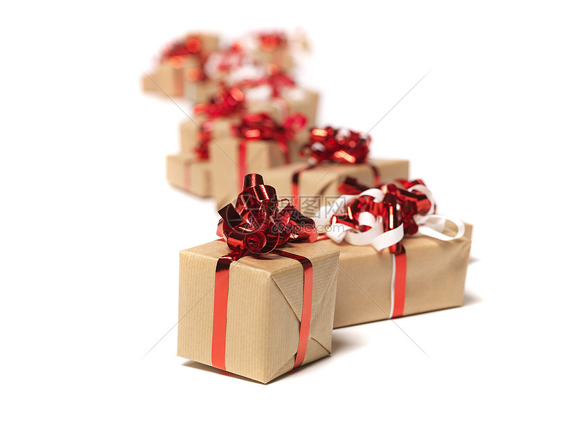 连排圣诞礼物领带细绳纸盒缠绕蕾丝工作室绳索静物路线惊喜图片
