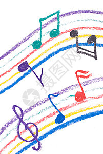 白色上的色彩多彩的音乐符号铅笔音乐会曲调艺术漩涡曲线插图歌曲唱歌作品图片