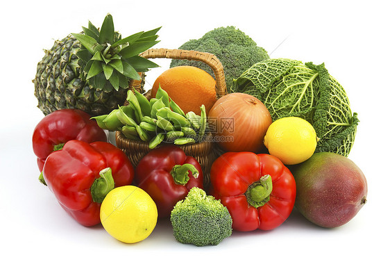 新鲜水果和蔬菜植物洋葱食物生长叶子沙拉篮子味道小枝芳香图片
