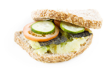 健康的三明治面包早餐土豆纤维午餐芝麻海藻粮食碳水饮食图片