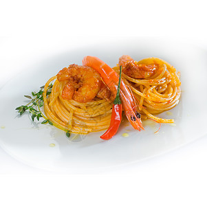 意大利面和辣虾蔬菜海鲜食物营养辣椒食谱餐厅美食晚餐服务图片