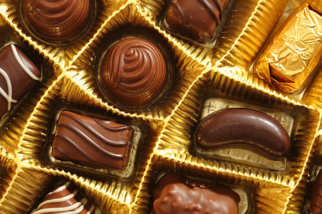 独家巧克力展示营养糖果食物金子收藏宏观棕色盒子礼物背景图片
