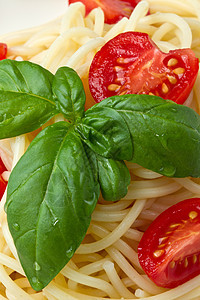有番茄的意大利面营养午餐蔬菜刀具餐厅面条草本植物盘子小麦美食图片