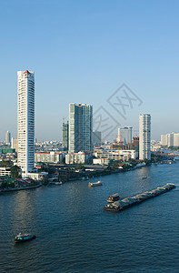 泰国曼谷Chao Praya河景观建筑高楼血管列车交通建筑学运输首都天际图片